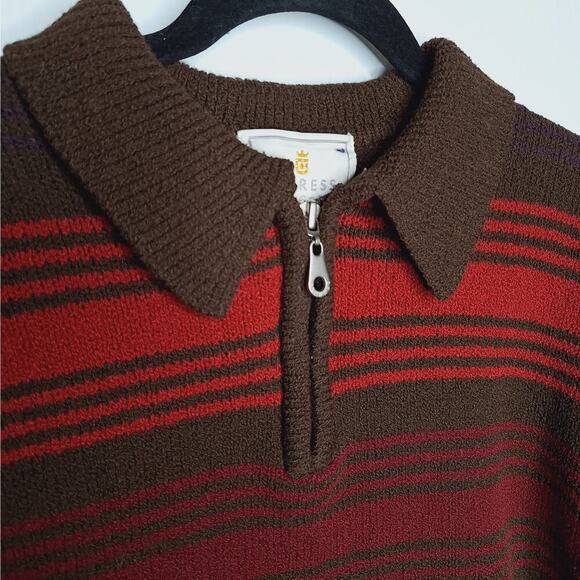 Vintage 90s Express Tricot Collared Sweater 1/4 Zip Small Pullover Stripe Grunge - Picture 3 of 8